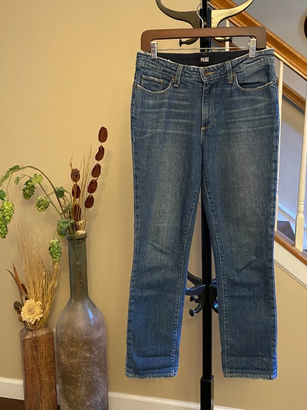 PAIGE Julia Straight Leg Jeans Sz 28 James Wash - Distressed Waist & Raw Hem